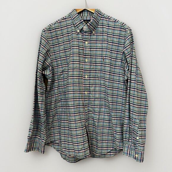 Polo Ralph Lauren Shirt Classic Performance Plaid Button Large Flesh Pony Blue - Picture 1 of 6